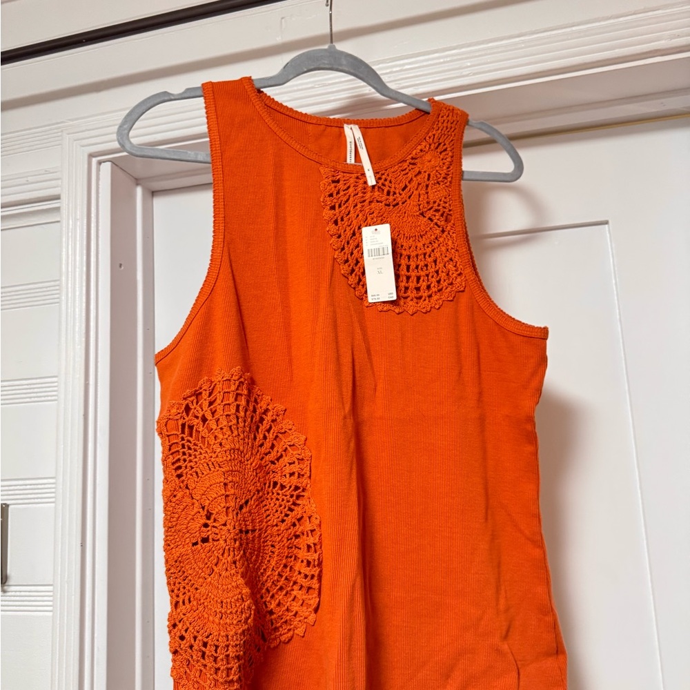 Anthropologie Orange Crochet Tank Top